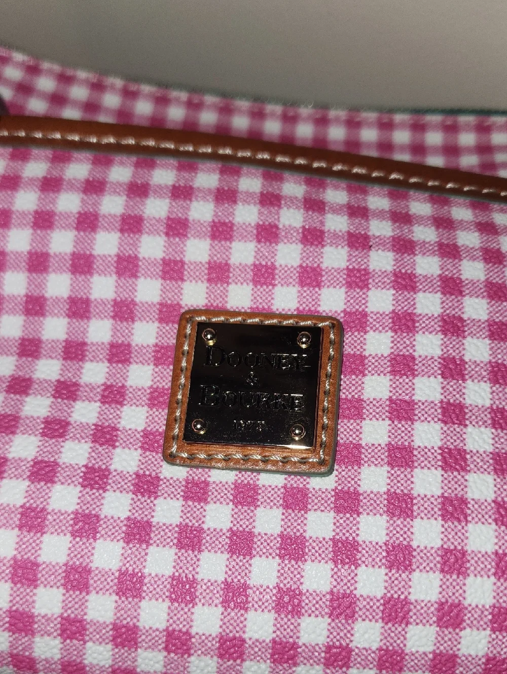 Dooney & Bourke Leather Picnic Pink Mint Gingham Crossbody Shoulder Bag Purse - Picture 11 of 12